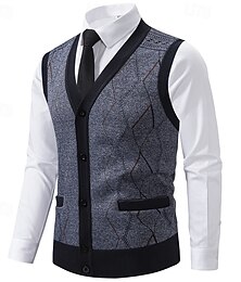 preiswerte -Herren Pullover Pullunder Kleid Pullover Strickjacke Strickpullover Gerippt Stricken Normale Oberteile Gestrickt Gerippt Geometrisch V Ausschnitt Mode Schals Geschäft Lässig Bekleidung Herbst Winter
