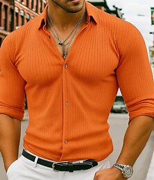 economico -Per uomo Camicia Maglia a coste Camicia Estiva Camicia casual Camicia con Bottoni Nero Bianco Rosa Arancione Verde Manica Lunga Semplice Bavero Vacanza Casuale Abbigliamento Moda Moderno Casual