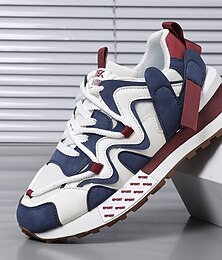 preiswerte -Rote und marineblaue Chunky-Sneaker für Herren – trendige Colorblock-Freizeitsportschuhe für den Alltag, Reisen und Streetfashion