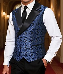 economico -Per uomo Gilet Vacanza Feste Affari Moda Casual Primavera Autunno Tasca Bottoni Poliestere Confortevole Paisley Monopetto Un Bottone Bavero a lancia Vestibilità regolare Blu reale Gilet