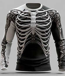 economico -Halloween Per uomo 3D Scheletro Maglietta Manica Lunga maglietta Stampa 3D Girocollo Camicia Moda Esagerato Streetwear Casuale Quotidiano Blu Arancione Verde Estate Primavera Autunno Abbigliamento S