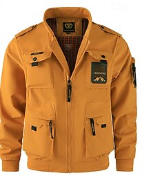 billiga -Herr Lättviktsjacka Cargojacka Vardaglig jacka Semester Dagligen Slitsäker Ficka Höst Vinter Slät Mode Klassisk Hög krage Normal Svart Gul Orange Mörkblå Beige Jacka