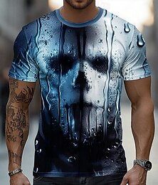 billiga -Herr 3D Print 3D Mänskligt ansikte T-shirt Kortärmad T-shirt 3D-tryck Rund hals Skjorta drivna Designer Skräck Fest Gata Helgdag Blå Sommar Vår Alla årstider Kläder S M L XL XXL XXXL