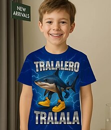 economico -T-shirt grafica per ragazzi con squalo Tralalero Tralala - maglietta estiva casual viola vivace con squalo stampato in 3D &maglietta grafica giocosa con scollo rotondo e maniche corte, traspirante, da