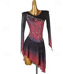 abordables -Robe de patinage artistique Femmes Fille Patinage Robe Noir Rouge Patchwork Dos Nu Maille Spandex Haute Élasticité Entraînement Pratique Professionnel Tenue de Patinage Classique cristal pailleté
