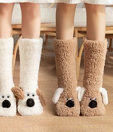 baratos -Meias femininas invisíveis que não soltam pelos, meias grossas de inverno em lã coral de cor sólida, meias quentes para casa com sola antiderrapante de silicone