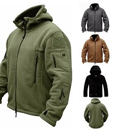 abordables -Homme Sweat à capuche Sweat à capuche zippé intégral Sweat à capuche en polaire Sweat à capuche tactique Noir Vert Véronèse Kaki Gris À capuche Uni Avec Poches Sport & Loisir Occasionnel Quotidien