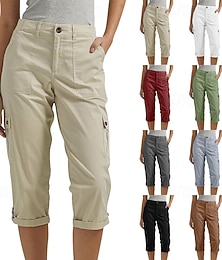 abordables -Mujer Pantalones cargo Pantalones Capri pantalones Ropa de calle Casual Longitud total Cintura Media Plano Bolsillo Cintura elástica Confortable Exterior Vacaciones Noche Granate Gris oscuro Negro