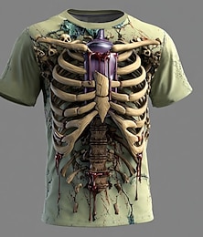 economico -Halloween Per uomo Illusione ottica 3D Scheletro Maglietta Manica Corta maglietta Stampa 3D Girocollo Camicia Esagerato Designer Orrore Feste Streetwear Ferie Rosso Blu Verde Estate Primavera Tutte