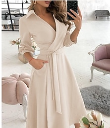 abordables -Femmes Robe Midi Robes de blazer Robe fourreau Robe Portefeuille Robe trapèze Fête cocktail Robes semi-formelles Vacances Soirée robe demoiselle d honneur Coupe régulière manche longue Col en V Noir