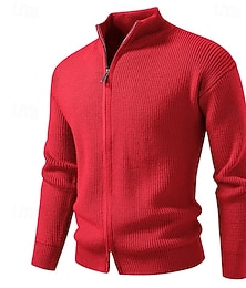 abordables -Homme Gilet Cardigan Pull Court Pull zippé Pull Tricoté Côtelé Tricoter Hauts Réguliers Uni Col montant Mode Classique Vacances Tenue quotidienne Vêtement Tenue Hiver Noir Rouge S M L