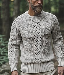 preiswerte -Herren Pullover Strickpullover Zopfmuster Stricken Normale Oberteile Gestrickt Einfach Rundhalsausschnitt Mode Basic Urlaub Alltagskleidung Bekleidung Herbst Winter Schwarz Gelb S M L