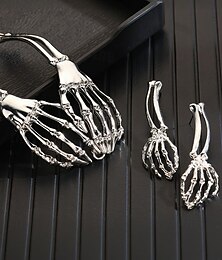 levne -Dámská sada náušnic s kostrovým náhrdelníkem a motivem halloweenské ruky, gotický punkový styl, ideální na kostýmní večírky a avantgardní kostýmy