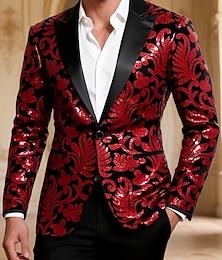 economico -Per uomo Blazer Cocktail party Ricevimento di matrimonio Moda Casual Primavera Autunno Poliestere Floreale Tasca Bottoni Confortevole Monopetto Giacca Rosso