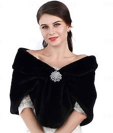abordables -Unicra mariage fourrure châles et étoles en fausse fourrure de renard couverture d'hiver avec broche en strass pour femmes et filles