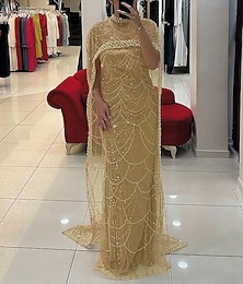 ieftine -Coloană / Teacă Rochii de seara Elegant Rochie formală Oficial Nuntă Mătura / Trenă Fără manșon Stil Nautic Dantelă cu Detalii Perlă Paiete 2025
