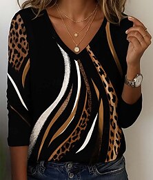 levne -Dámské Tunika Tričko Leopard Barevné bloky Písmeno Vinobraní stylové Na běžné nošení Dlouhý rukáv Do V Běžné topy Denní Sport Víkend Tisk Světlá růžová Vodní modrá Hnědá Trávová zelená Jaro Podzim