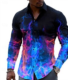 preiswerte -Herren Optische Täuschung Flamme Hemd Knopfhemd Lässiges Hemd Langarm Lässig Outdoor Ferien Sommer Frühling Umlegekragen 3D-Druck Hemden mit Kragen Schwarz Rote Purpur Grün