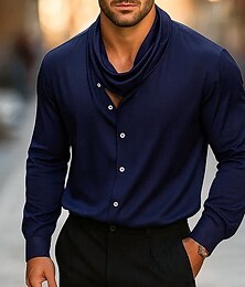 economico -Per uomo Camicia Come la seta Camicia in raso Camicia casual Camicia con Bottoni Semplice Formale Matrimonio Argento Bianco Blu marino Marrone Manica Lunga Scialle Primavera & Autunno Tutte le