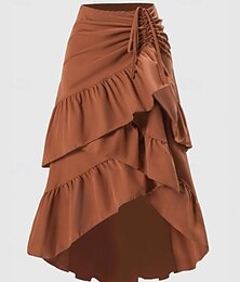 economico -Per donna Gonna Gonna a balze Carino Casual Maxi Vita media Gonne Semplice Volant Stampato Micro-elastico Streetwear Uscire Vinaccia Nero Rosa Autunno Poliestere