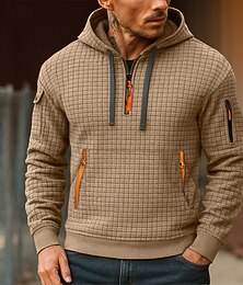 abordables -Hombre Sudadera Sudadera con capucha y diseño de gofres Sudadera con capucha y cremallera de un cuarto Sudadera con capucha de lana Sudadera táctica con capucha Negro Verde Ejército Azul Marino Caqui