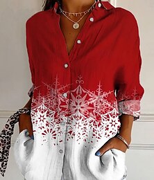 abordables -Noël Femmes Chemise Graphique Motif de flocon de neige Élégant Bohème ancien manche longue Col de chemise Hauts Réguliers Travail Quotidien Boutons Imprimé Jaune Rouge Bleu Violet Vert Été Printemps