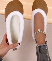 economico -scarpe basse da donna trapuntate color talpa con fodera in pelliccia sintetica: scarpe invernali calde e comode da infilare per outfit casual quotidiani