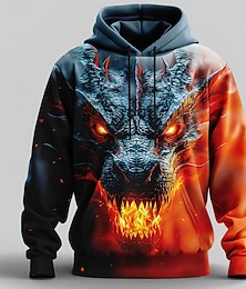 economico -Per uomo Drago 3D Felpa con Cappuccio Felpa Cool Festa Girocollo Club Abbigliamento casual alla moda Blu Viola Coulisse Autunno Inverno progettista