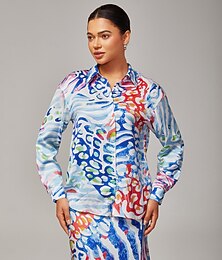 economico -Camicia corta da donna in raso con stampa leopardata acquerello, ampia, con spalle scese, colletto elegante, casual, stampa audace, per tutti i giorni, lavoro, autunno