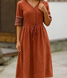 economico -Per donna Abito Midi Abito a trapezio Casual Quotidiano Vestibilità comoda Floreale Manica 3/4 Scollo a V Bianco Blu Arancione Estate