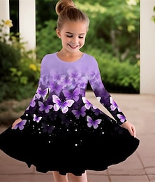 abordables -FILLE 3D Papillon Robe manche longue Été Printemps Vacances Quotidien Fête Princesse Beau Doux Enfants 4-12 ans Robe Décontractée Robe trapèze Mi-long Coupe régulière
