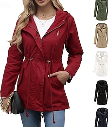 preiswerte -Damen Freizeitjacke Warm Bequem Reißverschluss Tasche Mode Outdoor Einfach Ausgehen Wochenende Reisverschluss Regulär Mit Kapuze Normale Passform Langarm Oberbekleidung Schwarz Weiß Wein Herbst Winter