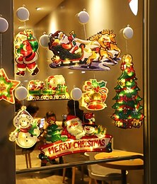 abordables -Lumières de décoration de fenêtre de Noël, lumières décoratives suspendues d'intérieur de Noël, bonhomme de neige illuminé, père Noël, arbres de Noël, lumières pour la décoration intérieure de fête de