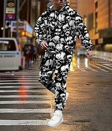 levne -Halloween Pánské Lebky 2ks Sady 3D mikin Tepláková souprava Mikina s kapucí Dlouhý rukáv Dlouhé kalhoty Kapuce Běžné Denní Oblečení na atletiku 3D tisk Jaro Podzim Zima Černá
