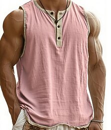 baratos -Homens Malha Íntima Top de colete Camiseta Interior camisa sem manga Sem Manga Henley Verão Tecido Moda Designer Básico Botões Férias Rua Para Noite Preto Rosa Azul Marinha Top Tee para Homens