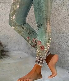 abordables -Femmes Leggings Vacances ancien Style Ethnique Longueur cheville Taille haute Fleuri Graphique Impression 3D Séchage Rapide Respirabilité Doux Élastique Extérieur Maison Décontracté Rouge Bleu Vert