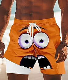 olcso -Férfi 3D figura Vicces Mosolygó arc Bélelt rövidnadrág 2 az 1-ben úszónadrág Úszónadrágok Közepes csípő Hawaii Szabadság Oldalzsebek Compression Linerrel Elasztikus húzózsinóros derékrész Tervező