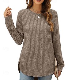 baratos -Mulheres Blusa Textura Camiseta T-shirt Tecido Moda Moderno Manga Longa Gola Redonda Tops regulares Diário Para Noite Assimétrico Preto Vinho Fúcsia Marron Verde Primavera Outono