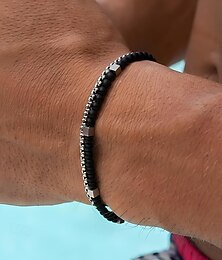 economico -set di braccialetti da uomo con perline turchesi e catena in argento – gioielli regolabili in stile boho da spiaggia per outfit casual, estivi e da vacanza