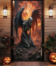 abordables -Couverture de porte Bannières extérieures Squelette Ange de la mort Ecstasy Punk gothique sombre Soirée Outdoor Arrière-plans de prise de vue Porte d'Entrée Porche mural Décoration d'intérieur