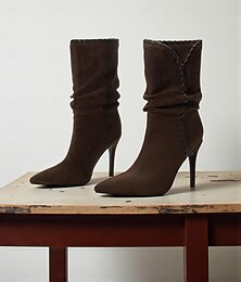 economico -stivaletti alla caviglia da donna con punta a punta e stiletto color moka con dettagli intrecciati, stivali eleganti in stile urban chic per donna, perfetti per outfit cittadini casual e alla moda