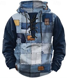 economico -Per uomo Geometrico Felpe con cappuccio Moda Cool Manica Lunga Con Cappuccio Nero Blu Coulisse Patchwork Autunno Inverno progettista