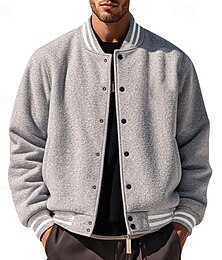billiga -Herr Vardaglig jacka Varsity jacka Semester Dagligen Håller värmen Ficka Höst Vinter Rand Mode Klassisk Kinakrage Normal Svart Rubinrött Marinblå Kungsblå Ljusgrå Jacka