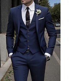 abordables -De los hombres Boda Negocio Trajes de boda Solapa de Pico Negro Burdeos Formal Color sólido Ajustado Juego de 3 piezas