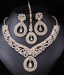 abordables -Parure de bijoux 3 Or Strass Chrome Boucles d'oreilles Collier Femmes Élégant ancien Mode Le style rétro Classique Parure de Bijoux Pour Mariage Soirée robe demoiselle d honneur
