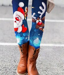 olcso -Női Szabályos Harisnyanadrág Leggingek Kényelmes leggings Divat Teljes hossz Közepes csípő Rénszarvas Karácsony Nyomtatott Alakformáló Mokaszinok Hasformáló Mikroelasztikus Napi 5 6 7 8 Sovány