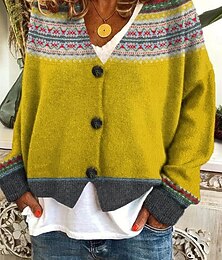 abordables -Pull cardigan pour femmes en tricot avec boutons à l'avant col en V manches longues léger élégant mode streetwear graphique géométrique impression avec boutons hauts tricot extérieur quotidien