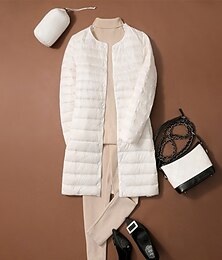 preiswerte -Damen Daunenjacke Mantel Warm Bequem Knöpfe Lässig Einfach Outdoor Urlaub Straße Einreihig Lang Rundhalsausschnitt Normale Passform Langarm Oberbekleidung Schwarz Weiß Rosa Herbst Winter