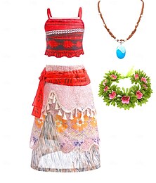 billiga -Vaiana prinsessa Vaiana klänning halsband kostym halloween klänning cosplay kostym film tv-tema kostymer film cosplay för flickor barns karneval barnens dag världsbokdagen fest födelsedag strand