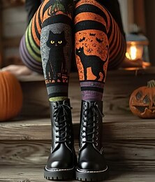 levne -Dámské Legíny prázdniny Vinobraní Módní Plná délka Vysoký pasPantsHalloween Grafika Lebky Kočka Potisk Yumuşak Prodyšné Elastické Venkovní Dovolená ulice Kaštanově hnědá Oranžová Šedá Jaro Podzim Zima